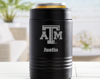 NCAA Texas A&M Aggies Personalized Stainless Insulated Can Holder, March Madness Gift, Gifts for Dad, Gifts for Him, Beer Gift