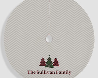 Personalized Plaid Christmas Tree Skirt – Custom Family Name Decor