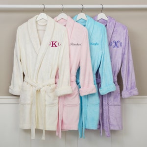 Classic Embroidered Short Fleece Robe, Gifts for Her, Mother's Day Gifts, Personalized Robe, Valentines Day Gift, Grandma Gift, Short Robe