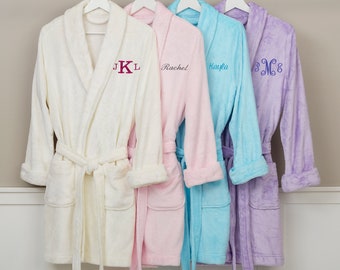 Classic Embroidered Short Fleece Robe, Gifts for Her, Mother's Day Gifts, Personalized Robe, Valentines Day Gift, Grandma Gift, Short Robe