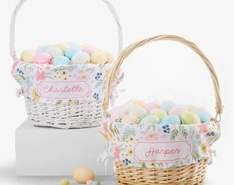 Personalized Name Wicker Easter Basket – Custom Bunny Hunt Floral Easter Egg Basket