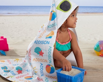 Beach Fun! Personalized Hooded Beach Towel, Gifts for Kids, Personalized Beach Towel, Custom Bath Towel, Baby Gift, Travel Gift, Summer