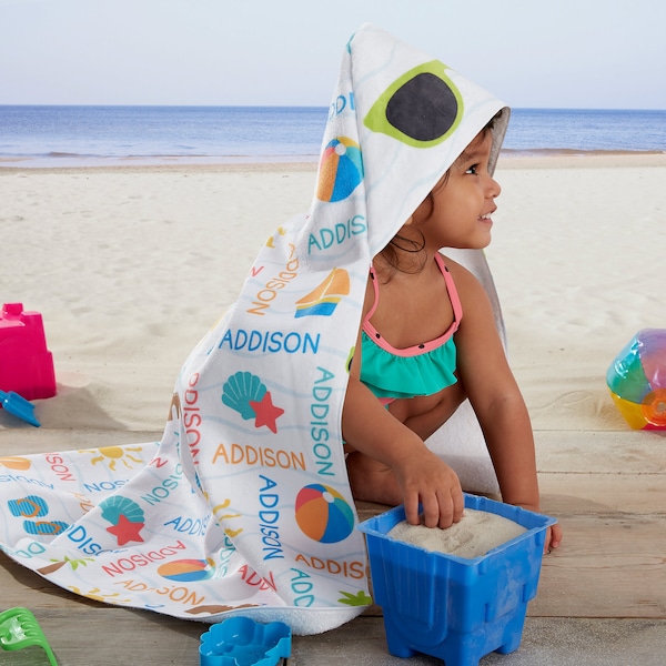 Beach Fun! Personalized Hooded Beach Towel, Gifts for Kids, Personalized Beach Towel, Custom Bath Towel, Baby Gift, Travel Gift, Summer