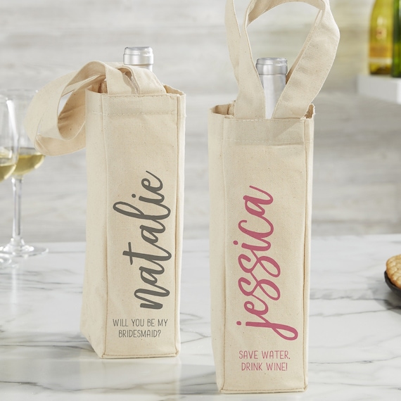 Scripty Style Personalized Wine Tote Bag Gifts for Bridesmaid