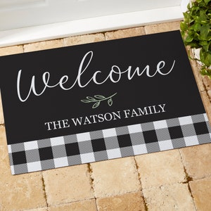 Black & White Buffalo Check Personalized Doormats, Custom Fall Doormat, Farmhouse Decor, Custom Home Decor, Personalized Rugs