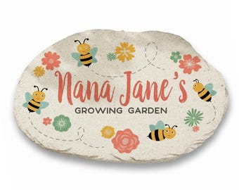 Personalized Custom Bee Happy Garden Stone – Grandma Outdoor Décor – Mother’s Day Gift