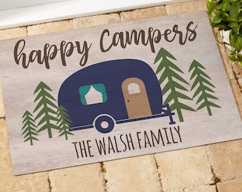 Happy Campers Personalized 18x27 Doormat, New Home Gifts, Housewarming Gifts, Personalized Rugs