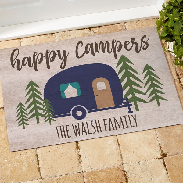 Happy Campers Personalized 18x27 Doormat, New Home Gifts, Housewarming Gifts, Personalized Rugs