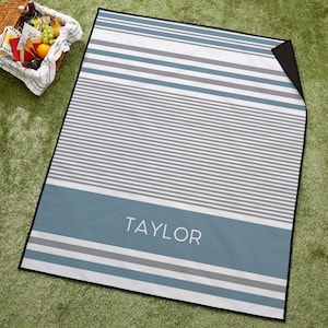 Custom Outdoor Picnic Blanket – Personalized Fleece Waterproof Blanket – Turkish Stripe Travel Mat for Beach, Park, or Camping