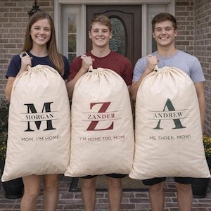 Personalized Canvas Laundry Bag – Custom Monogram Drawstring Storage – Dorm – Apartment Gift image 13