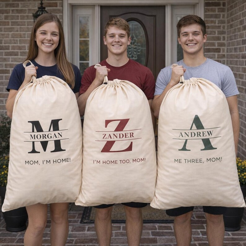 Personalized Canvas Laundry Bag – Custom Monogram Drawstring Storage – Dorm – Apartment Gift image 13