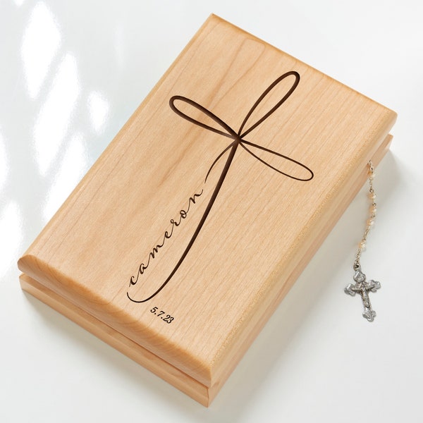Personalized First Communion Valet Box – Custom Name Wooden Keepsake Box – Engraved First Holy Communion Gift for Boys or Girls