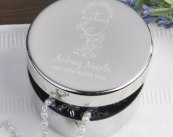 First Communion Icons Personalized Rosary Case, Custom Jewelry Box, Religious Gifts, For Her, Girl's Gift, Baptism Gift, Communion Gift