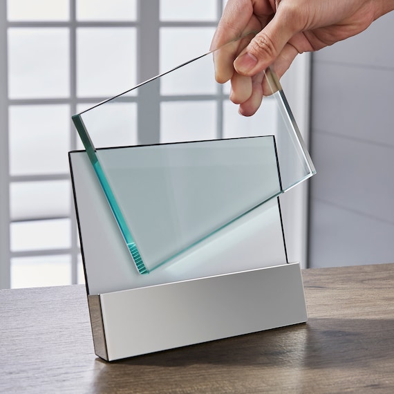 Simple and Sweet Engraved Glass Block Silver Base Picture Baby