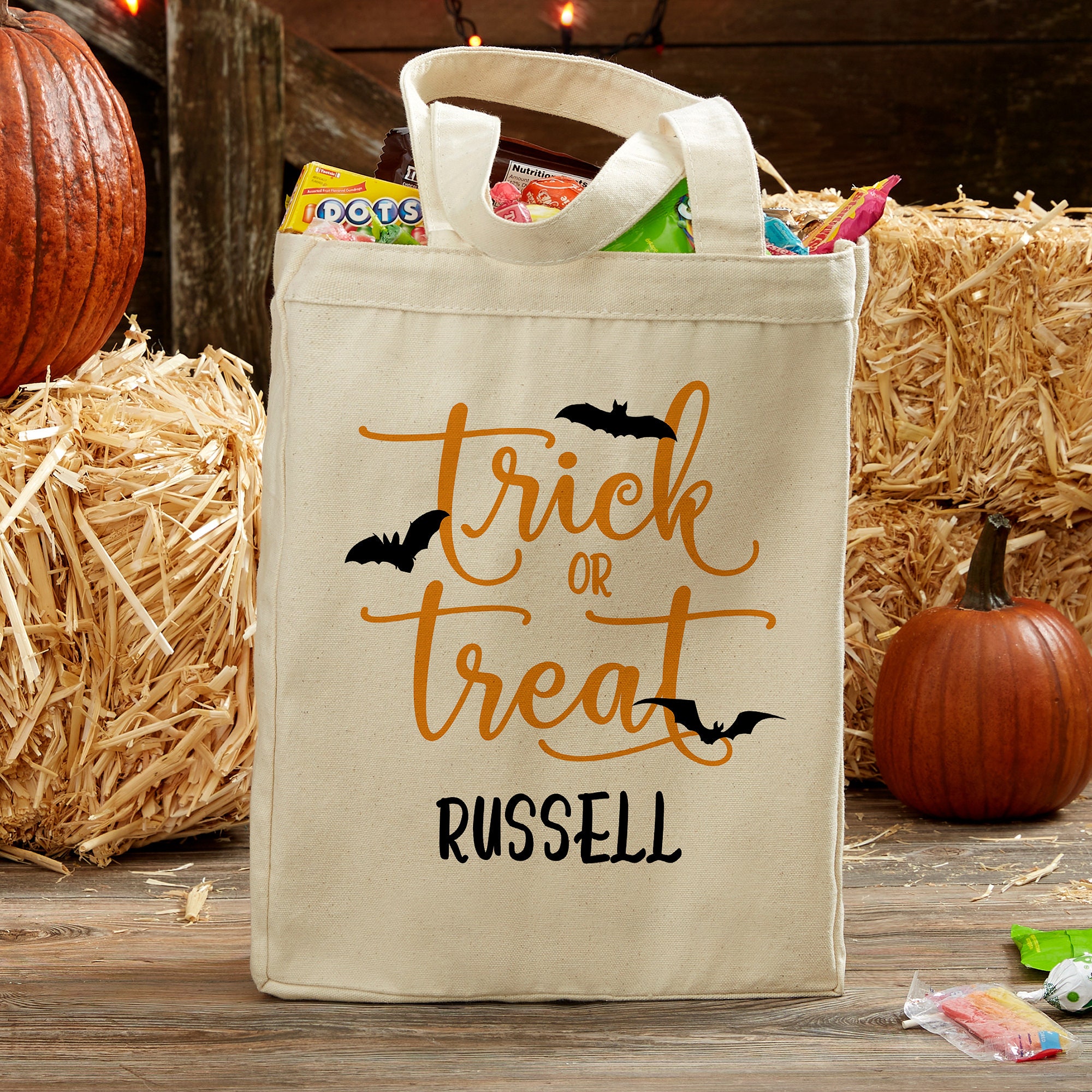 Halloween Trick or Treat Personalized Canvas Tote Bag - Etsy