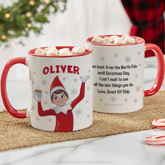  Personalized Reindeer Mug for Kids Stocking Stuffer - Hot Cocoa  Christmas Eve Box - White Ceramic Coffee Cup Large 15 oz or 11 oz :  Handmade Products