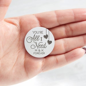 You're All I Need Personalized Heart Pocket Token, Gifts for Her, Romantic Gifts, Keepsakes, Personalized Valentine's Day Gifts
