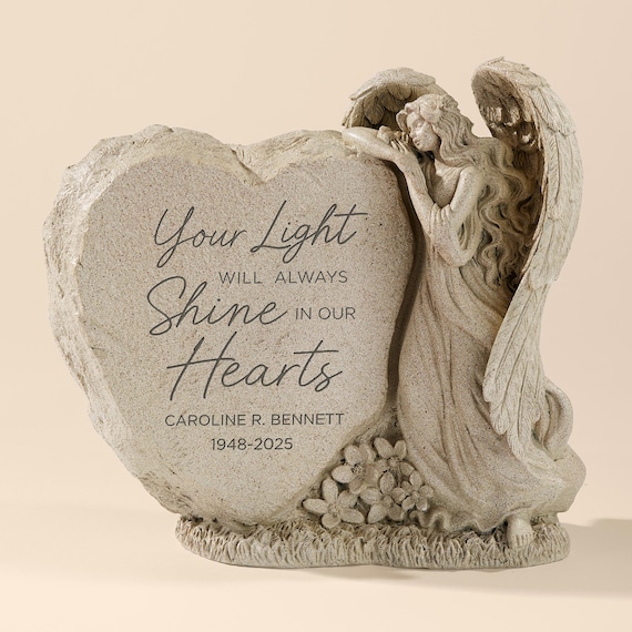 Memorial Angel Garden Stone, Personalized Memorial Garden Stone, Angel Statue, Angel Memorial Statue, Custom Memorial Stone, Light Up