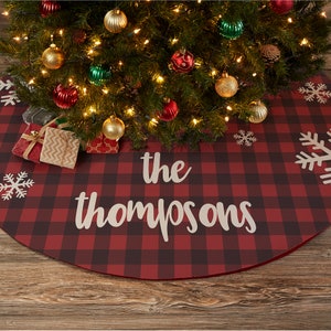 Cozy Cabin Personalized Buffalo Check Christmas Tree Skirt, Personalized Christmas Decor, Personalized Christmas Gift, Christmas Decor