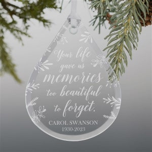 Memorial Teardrop Engraved Glass Ornament, Memorial Gifts, Personalized Memorial Ornaments, Custom Sympathy Gifts, Christmas Decor