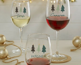 Personalized Christmas Aspen Wine Glass – Custom Wine Lovers Holiday Party Gift