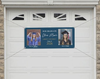 Personalized Then & Now Small Photo Banner – Custom Then and Now Graduation Sign – Graduation Party Decor for Graduate