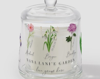 Personalized Birth Month Flower Candle – Custom Family Cloche Candle – Mother’s Day Gift for Mom Grandma
