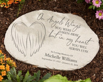 On Angels Wings Personalized Round Garden Stone, Personalized Memorial Gifts, Gifts for Memorial, Sympathy Gifts, Personalized Gift