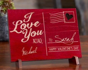 Sending Love Personalized Wood Postcard, Wood Keepsake, Keepsake for Her, Wife Gift, Keepsake for Him, Romantic Gift