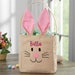 Bunny Face Personalized Pink Burlap Easter Treat Bag, Girl Easter Basket, Kids Easter Basket, Easter Gift, Personalized Easter Basket 