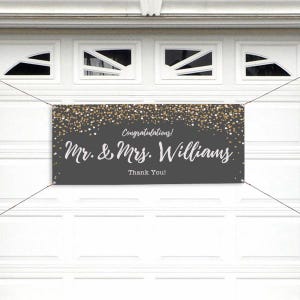 Sparkling Love Personalized Wedding Banner – Wedding Party – Party Supplies – Personalized Wedding Decorations – Wedding Shower Charcoal