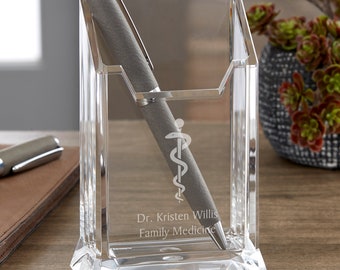 Rod of Asclepius Doctor's Office Personalized Acrylic Pen & Pencil Holder, Office Supplies, Nurse Gifts, Desk Accessories