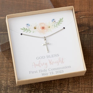 First Communion Cross Necklace With Personalized Message Card, First Communion Gifts, Personalized Gifts for Communion, Summer Jewelry