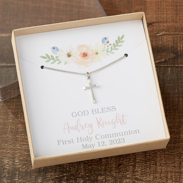 First Communion Prayer Locket Necklace - Silver Plated With 16" Chain & Gift Box
