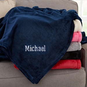 Cozy Name 60x80 Embroidered Navy Fleece Throw, Christmas Gifts, Custom Blankets, Personalized Blankets for Her, Gifts for Him, Family Gift