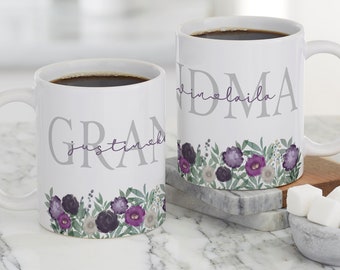 Floral Love For Grandma Personalized Coffee Mug, Personalized Gifts for Her, Gifts for Grandma, Personalized Mother's Day Gifts