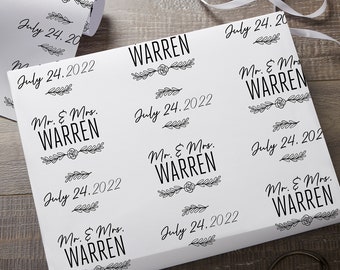 Sketched Laurel Wedding Personalized Wrapping Paper, Wedding Gift Wrap, Wedding Gift, Custom Gift Wrap, Gifts for Couples, Wedding Present