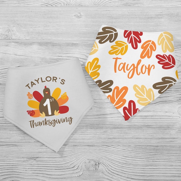 First Thanksgiving Personalized Bandana Bibs- Set of 2, Baby Gifts, Custom Gifts for Newborns, Gifts for 1st Thanksgiving. Thanksgiving Gift