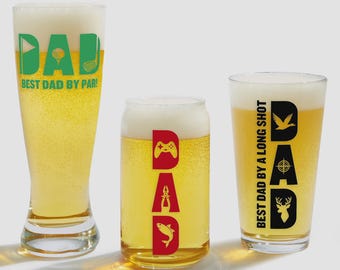 Personalized Dad's Hobbies Beer Glass Collection – Custom 16oz Beer Glass for Dad – Men's 16oz Pint Glass – Father's Day 20oz Pilsner Glass