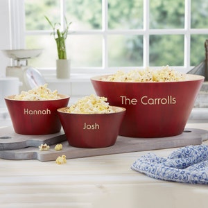 Personalized Bamboo Red Popcorn Bowls, Gifts for Couples, Housewarming Gifts, Movie Night, Couples Gift, Salad Bowl, Newlywed Gift