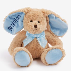 Personalized Plush Bunny Stuffed Animal – Custom Name Blue Easter Bunny – Embroidered Bunny Gift for Kids – Boys Special Easter Bunny Gift