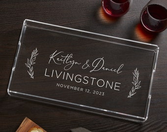 Elegant Couple Engraved Acrylic Serving Tray, Custom Wedding Gifts, Gifts for Couples, New Home Gifts