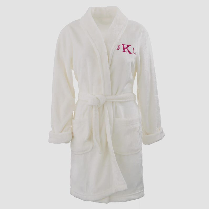 Personalized White Fleece Robe for Women – Embroidered Short Spa Bathrobe – Bridal Getting Ready Robe – Cozy Lounge Robe image 4