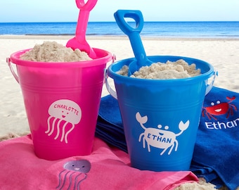 Sea Creatures Personalized Plastic Beach Pail & Shovel, For Kids, For Children, Summer Fun, Beachside, Sand Castles, Beach Bucket, Travel