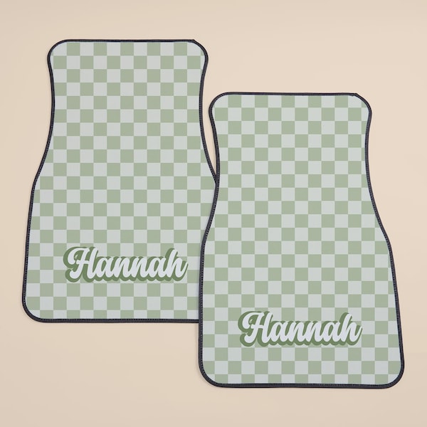 Custom Checker Print Front Car Mats Set - Personalized Car Accessories Gift for Him or Her - Cool Monogram Car Mats for Driver & Passenger
