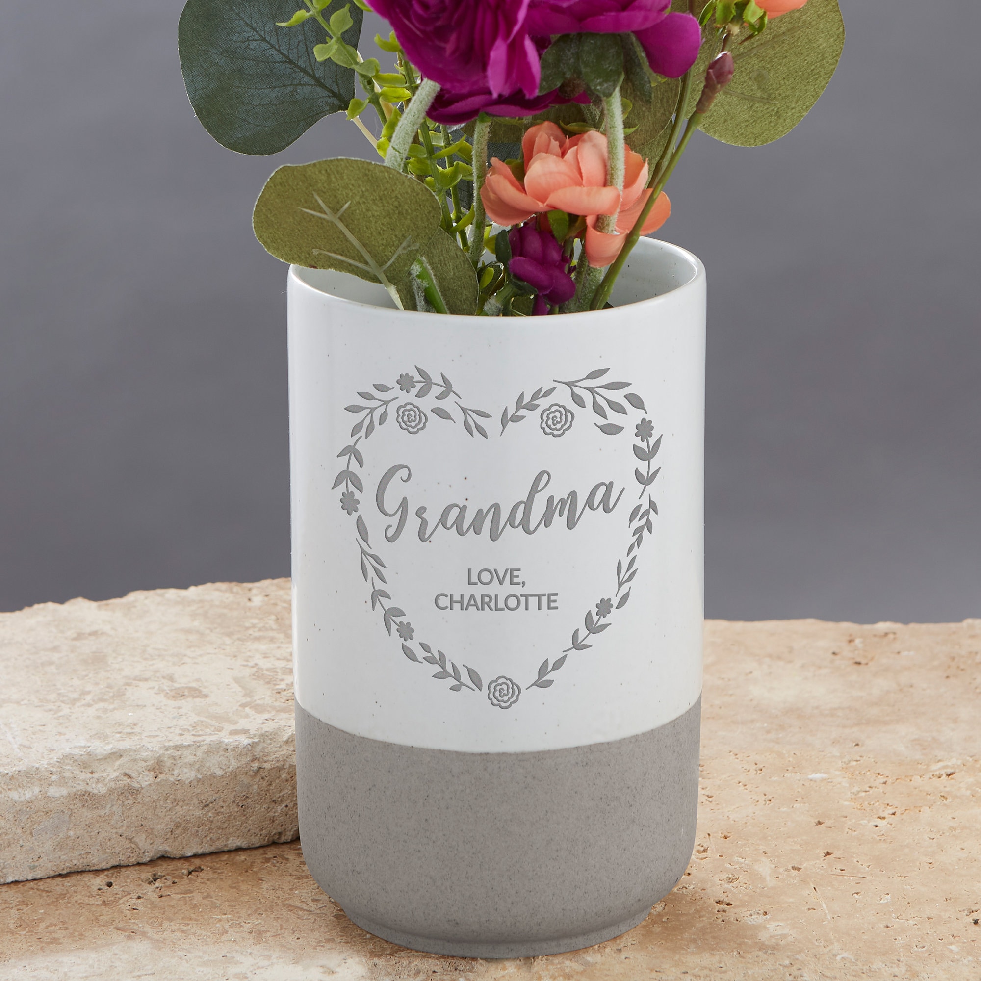 Grandma Wreath Personalized Cement Vase, Custom Flower Mother's Day Gift, Gift For Grandma, Vase