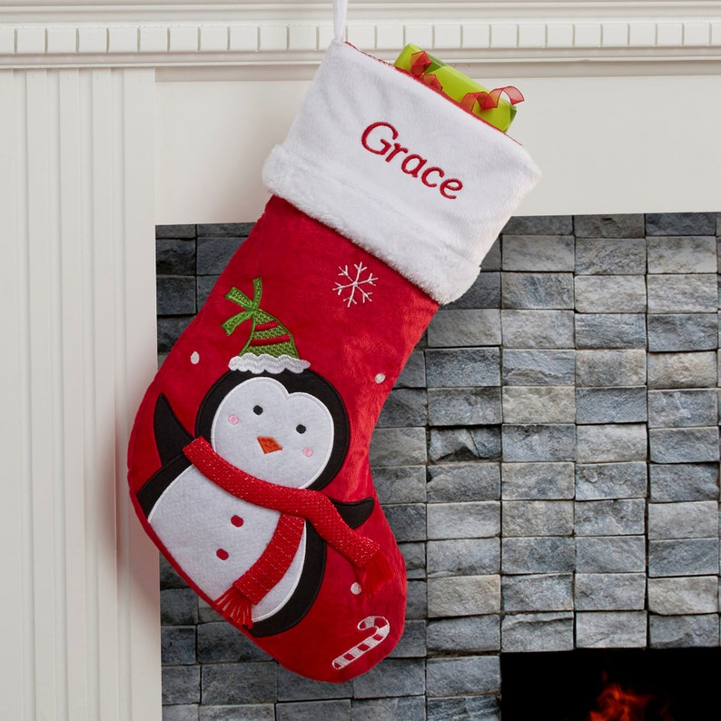 Personalized Santa Claus Lane Stocking, Family Christmas Stocking, Personalized Stocking, Custom Christmas Stocking, Family Stocking Penguin