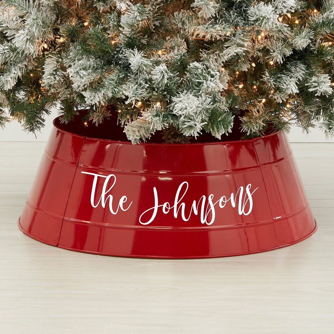 Personalized Christmas Red Metal Tree Collar, Christmas Home Decor