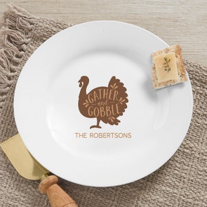 Gather & Gobble Personalized Thanksgiving Appetizer Plate, Personalized Housewarming Gift, Thanksgiving Decor, Turkey Serving Plate