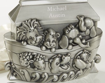 Personalized Noah's Ark Piggy Bank – Engraved Children's Name Nursery Gift